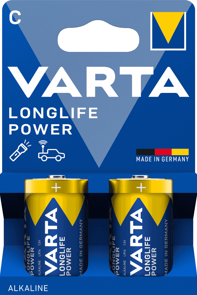 Батарейки VARTA Longlife Power C специально разработаны для устройств с высоким энергопотреблением — игрушек, клавиатур, роботов и фонарей. Обеспечивают надёжную мощность, до 10 лет хранения и выполнены в премиальном дизайне с матовой этикеткой и уникальной упаковкой. Производство в Германии гарантирует высокое качество и долгий срок службы.\r\r\r\r\r\r\r\r\r\r