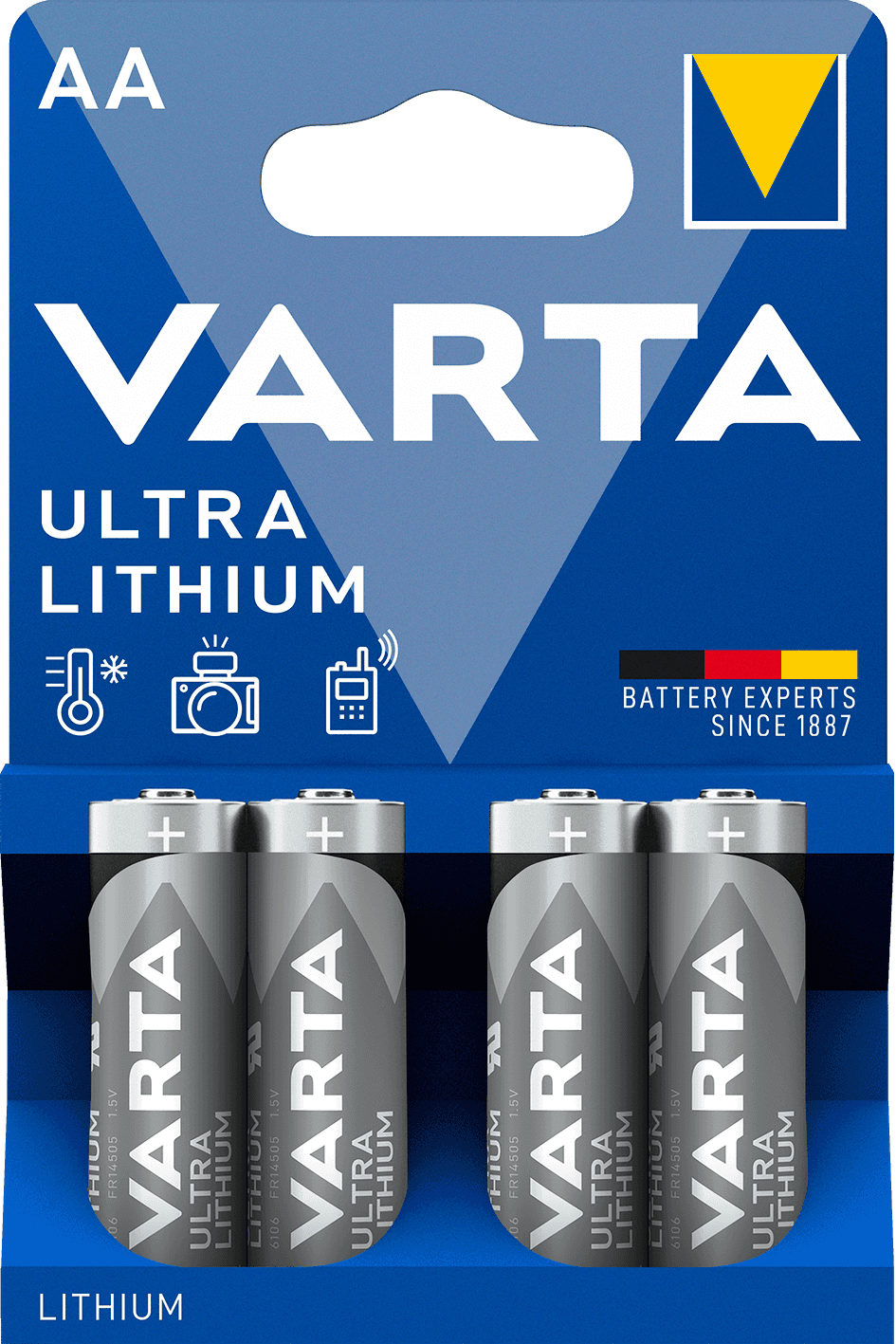 Литиевые батарейки VARTA Lithium обеспечивают до 5 раз более долгую работу по сравнению с обычными щелочными. Надежны даже при экстремальных температурах и идеально подходят для энергоемких устройств, таких как фотоаппараты, навигаторы и радиостанции. Оптимальный выбор для высокопроизводительных портативных устройств.\r
