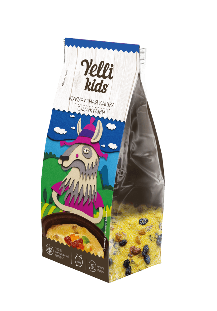 Натуральная детская кукурузная каша с изюмом и курагой на 4 порции. Готовится за 3 минуты.