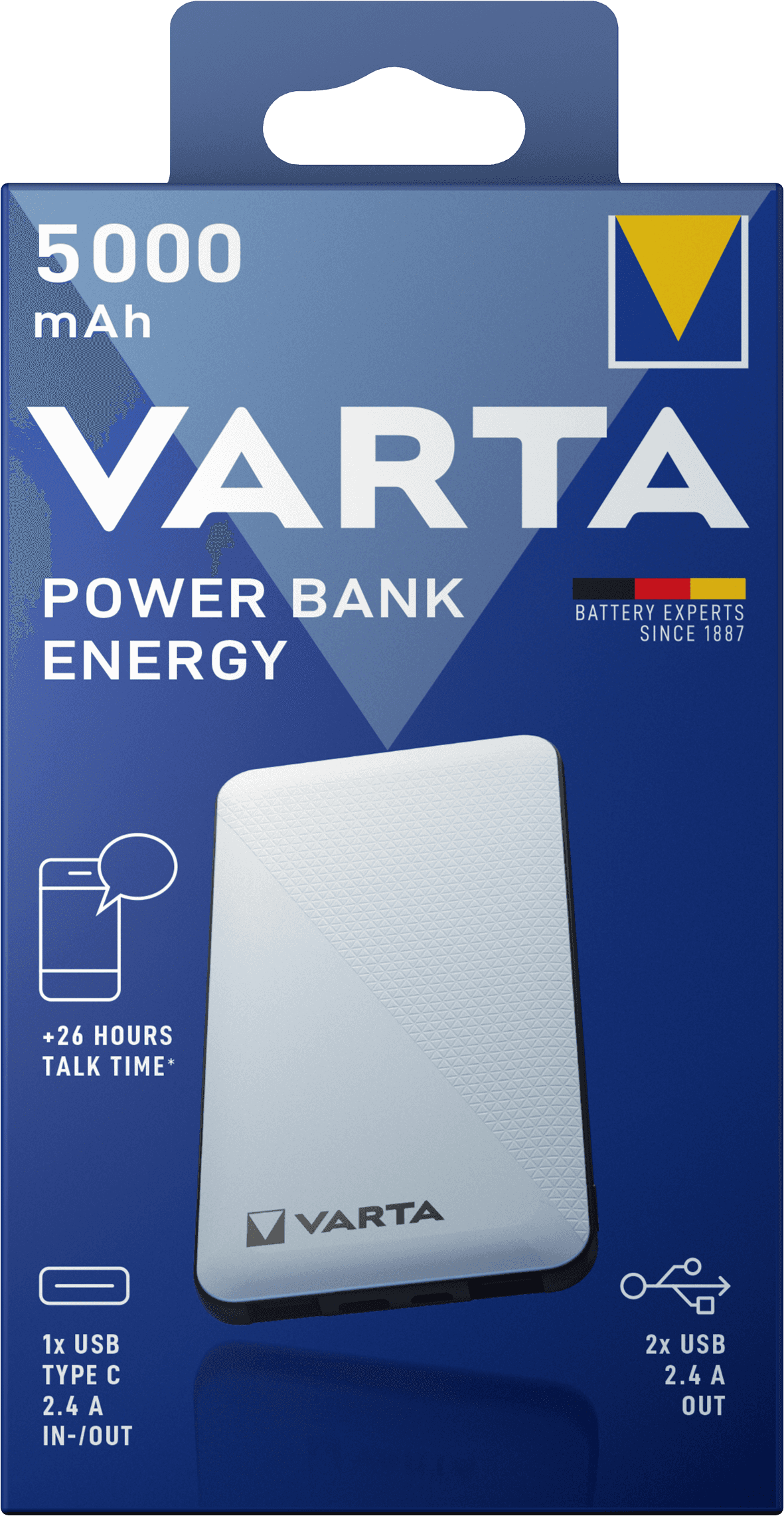 VARTA Energy Powerbank — это надёжное и универсальное решение для подзарядки мобильных устройств в любых условиях. Оснащён портами USB-C и USB-A с поддержкой быстрой зарядки, позволяет одновременно заряжать до двух устройств и поддерживает сквозную зарядку. Powerbank соответствует высоким стандартам безопасности VARTA Advanced Safety Technology, имеет индикаторы уровня заряда и поставляется с кабелем USB-C.\r\r\r\r\r\r\r\r\r\r