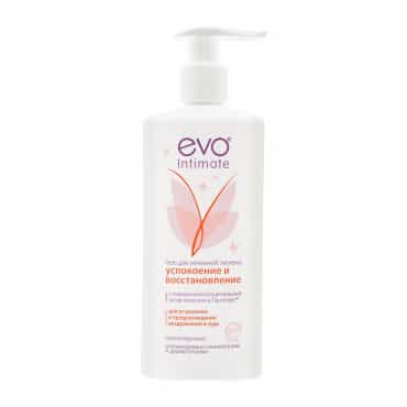 Благодаря мягкой формуле с повышенной концентрацией уникального актив-комплекса Пантелакт® гель для интимной гигиены EVO Intimate  "Успокоение и восстановление" бережно очищает, успокаивает и восстанавливает кожу и слизистые интимной зоны при раздражении и зуде, в том числе, при повышенной чувствительности и сухости в интимной зоне. \nАктив-комплекс Пантелакт® содержит особую комбинацию пантенола, повышенной концентрации молочной кислоты и оптимального рН 5,2.\r\nСостав геля обогащен глицерином, для дополнительного увлажнения особо нежной зоны.\r\nРазработан при участии гинекологов и дерматологов. Рекомендован для ежедневного применения и в качестве помощи при проблемах в интимной зоне.
