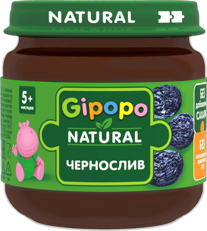 Фруктовое пюре GIPOPO из чернослива разработано для прикорма малышей с 5 месяцев.\r\rПюре из чернослива поможет познакомить малыша с новыми вкусами и расширить рацион.\r\rДетские фруктовые пюре GIPOPO:\r- Без добавления сахара\r- Без консервантов, красителей, ГМО