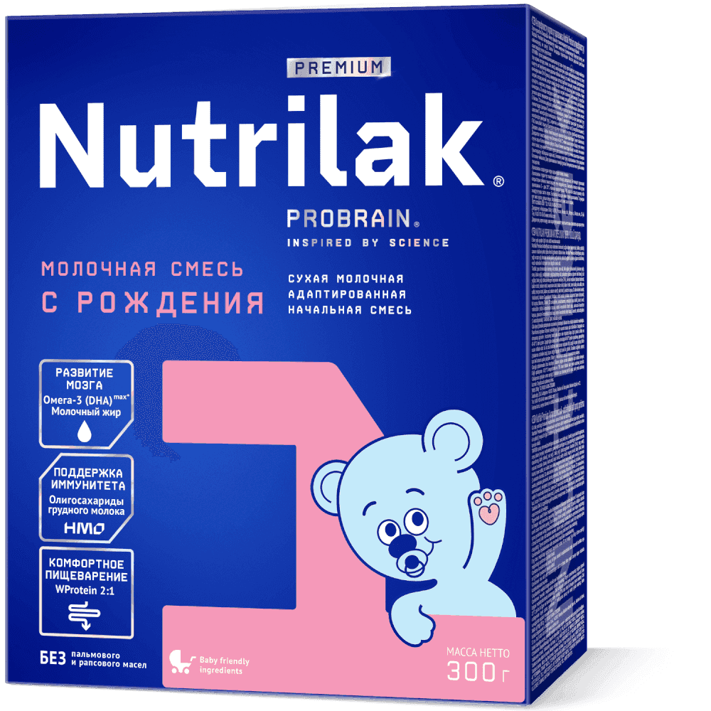 Смесь для детей с рождения до 6 месяцев без пальмового и рапсового масел содержит максимальное количество Омега-3 (DHA) для развития мозга и интеллекта. Молочный жир улучшает усвоение DHA и благоприятно воздействует на память, речь и моторику малыша.